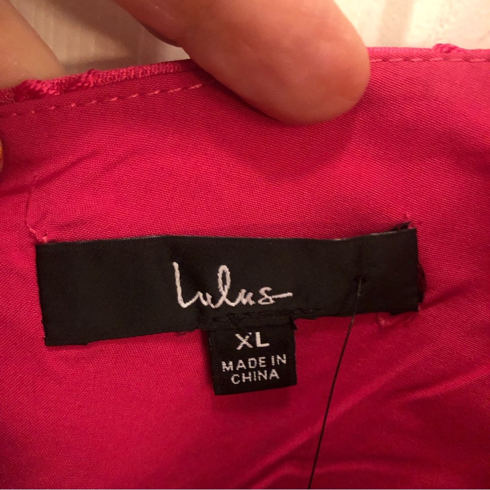 Lulu’s New with Tags, hot pink jacquard midi dress, one shoulder, size XL - Picture 2 of 9